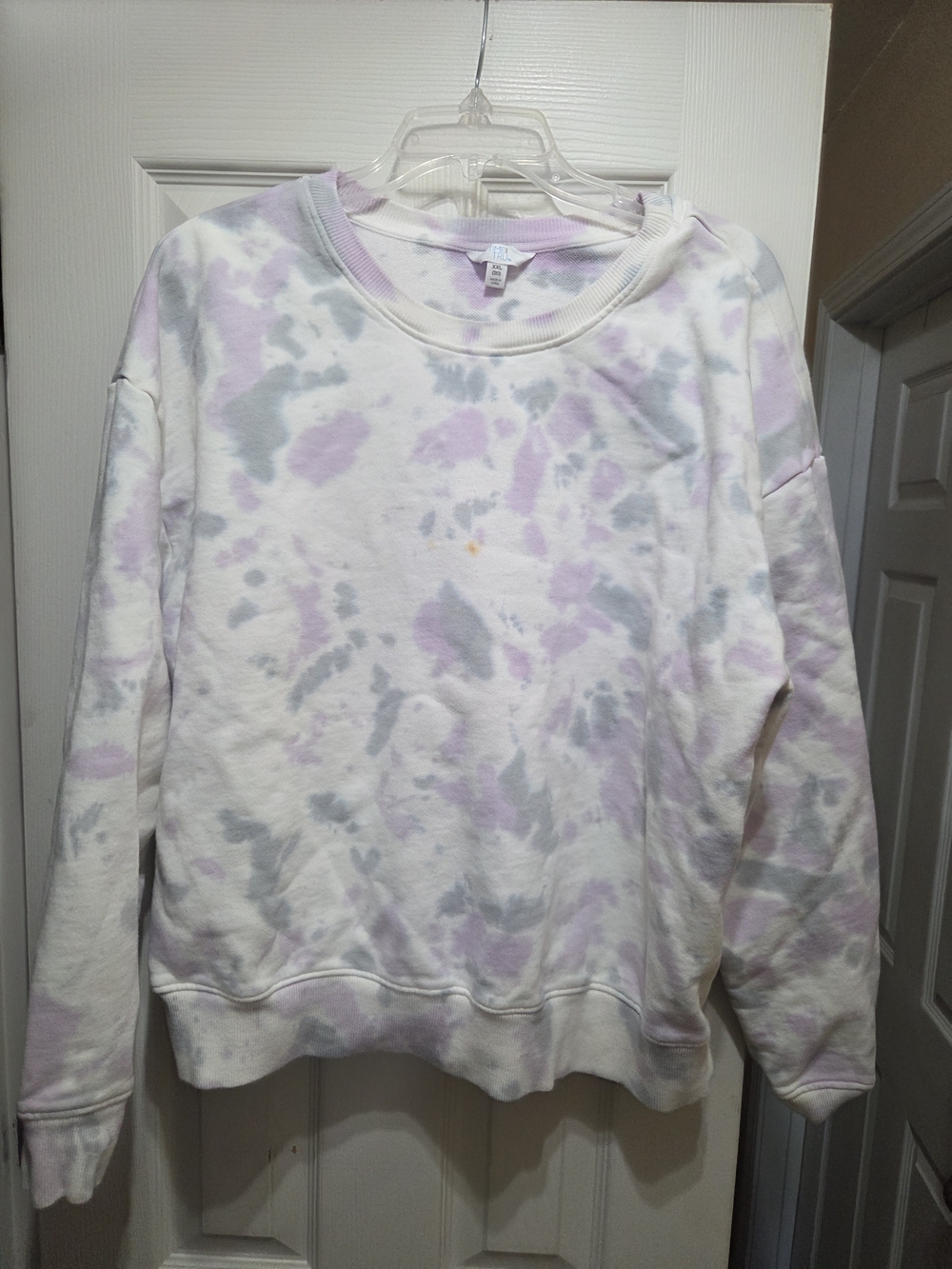 Time and Tru Pastel Tie-Dye Crewneck Sweatshirt - White, Lavender, Gray